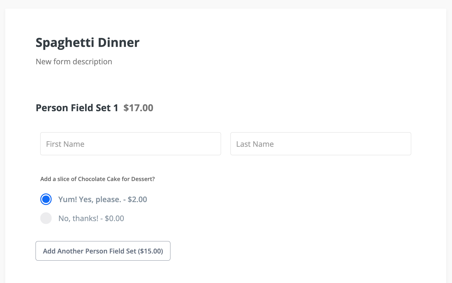 Example Form with Purchase Options